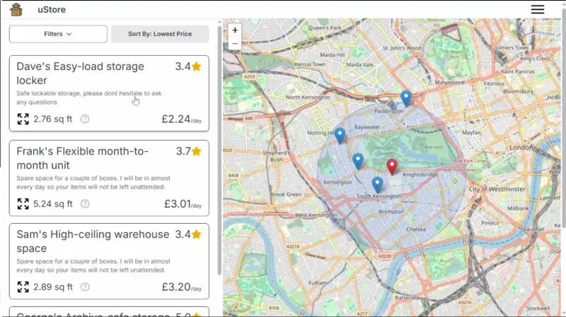 Main listings page with map