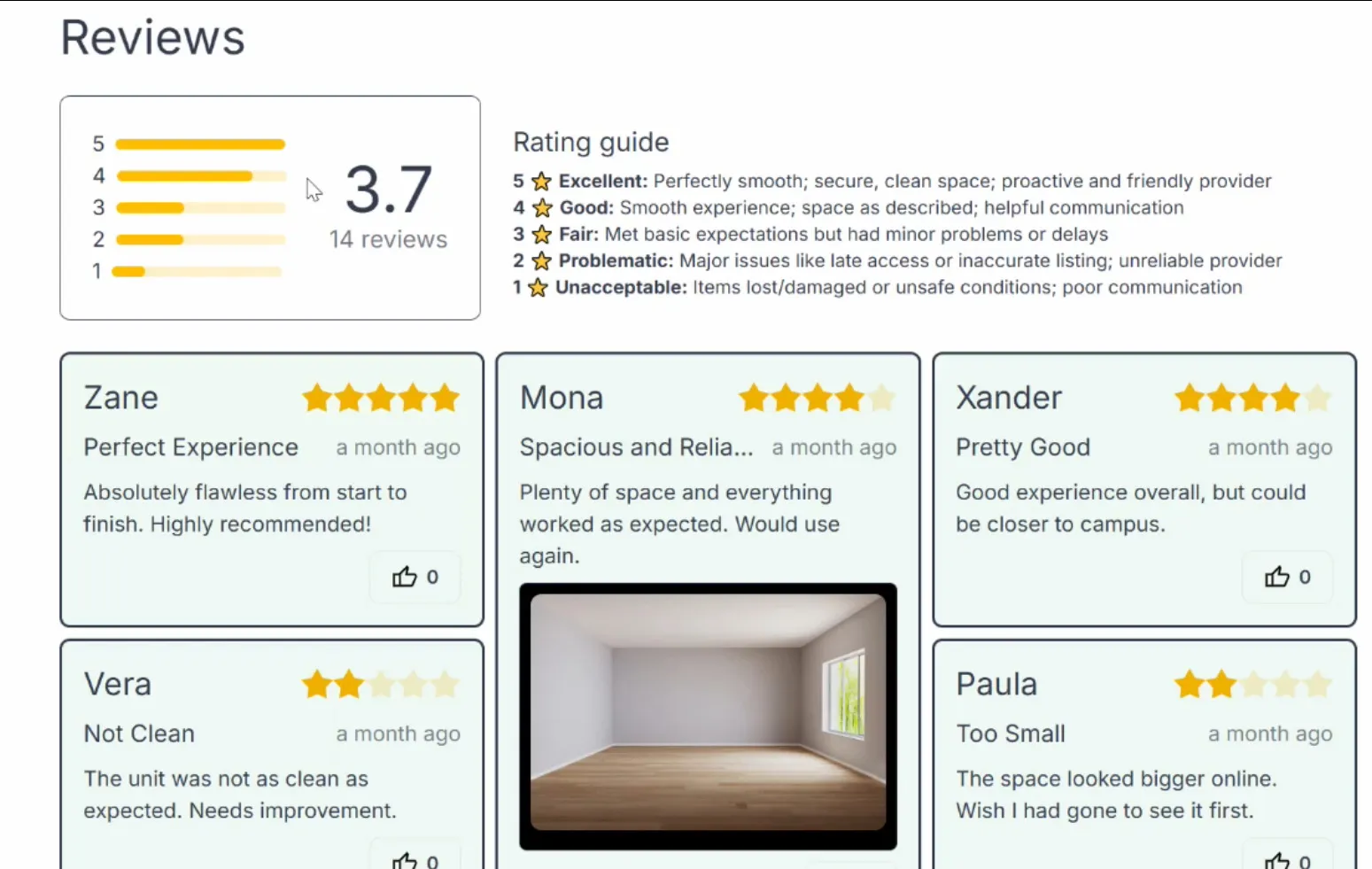 Reviews on an individual listing